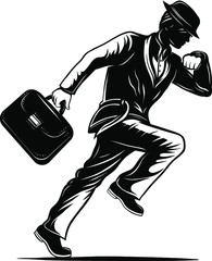 Vector Black and White Running Businessman Illustration
