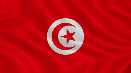 Flag of Tunisia. Realistic waving flag 3D render illustration with highly detailed fabric texture.