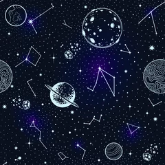 Cercles muraux Cosmos Modèle sans couture d& 39 étoiles de l& 39 espace bleu de vecteur