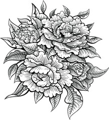 Vector Black and White Flowers Bunch Illustration