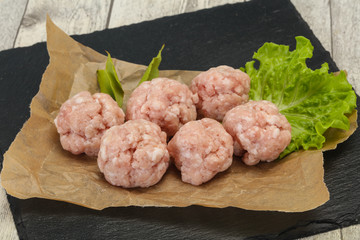 Homemade raw pork minced meatball for cooking