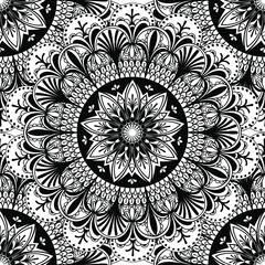 Vector Black and White Mandala Seamless Pattern
