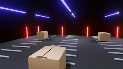 Naklejka na ściany i meble Packages are transported in high-tech Settings,online shopping,Concept of automatic logistics management. 3d rendering