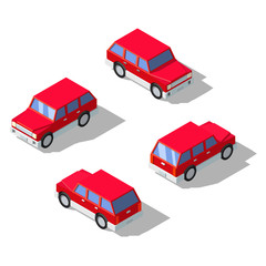 Low poly cartoon suv car. Flat 3d vector isometric illustration.