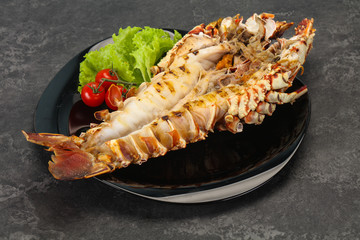 Grilled crayfish in the plate