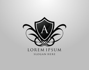 Majestic A Letter Logo. Vintage A Shield Design for Royalty, Restaurant, Automotive, Letter Stamp, Boutique,  Hotel, Heraldic, Jewelry, Wedding.