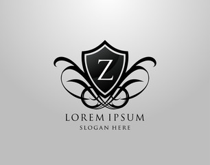 Majestic Z Letter Logo. Vintage Z Shield Design for Royalty, Restaurant, Automotive, Letter Stamp, Boutique,  Hotel, Heraldic, Jewelry, Wedding.