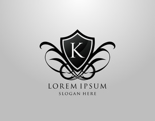Majestic K Letter Logo. Vintage K Shield Design for Royalty, Restaurant, Automotive, Letter Stamp, Boutique,  Hotel, Heraldic, Jewelry, Wedding.