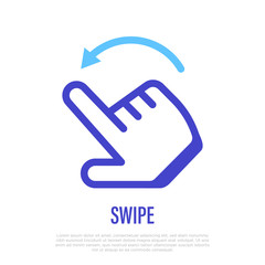 Swipe to left by finger. Hand gesture with arrow. Thin line icon for app. Vector illustration.