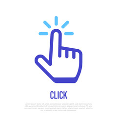 Obraz premium Hand click, push by finger, select, choosing. Thin line icon for app. Vector illustration.