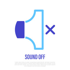 Sound off, mute. Megaphone with cross mark. Thin line icon for app. Vector illustration.