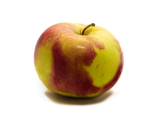 Red apple with green stripes on the white background isolated
