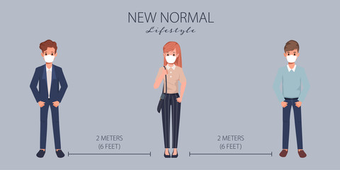 People maintain social distancing. Stop covid-19 coronavirus. New normal lifestyle in daily after Coronavirus outbreak. 