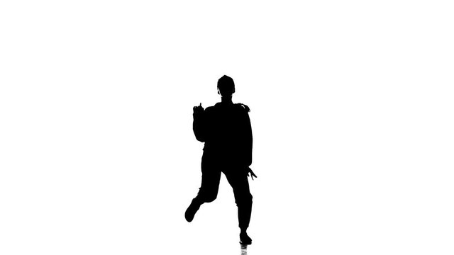 black silhouette on a white background, young beautiful  woman dancer dancing hip hop, contemporary, modern street dance, slow motion