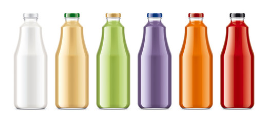 Set of Glasses Bottles. Non-transparent Juice, Dairy Drinks version. 