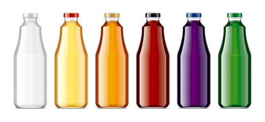 Set of Glasses Bottles. Transparent Juice Drinks version. 