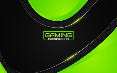 Abstract futuristic black and light green gaming background with modern esport shapes. Vector design template technology concept for element game banner, sport poster, cyber wallpaper theme, website