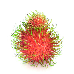 twin of red and green rambutan fruit peel. Succulent white food sweet tasty. organic tropical fruits multi vitamin long hair. isolated on white background