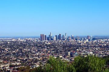 Panorama view of Downtown skyscrapers in los angeles from above