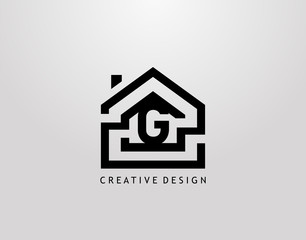 Fototapeta na wymiar Minimalist House G Letter Logo. Real Estate Architecture Construction Logo
