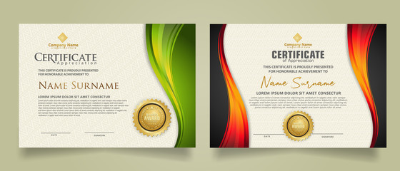 set modern certificate template with flow lines ornament and modern pattern background.