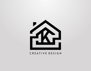 Minimalist House K Letter Logo. Real Estate Architecture Construction Logo