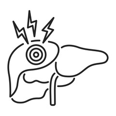 Ache liver black line icon. Disease of the human internal organ. Health problem. Sign for web page, mobile app, banner. 