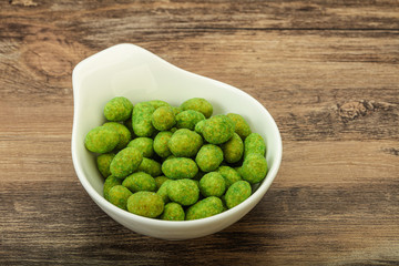 Spicy wasabi peanuts in the bowl