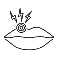 Acute pain lips black line icon. Infectious disease herpes. Isolated vector element. Outline pictogram for web page, mobile app, promo.