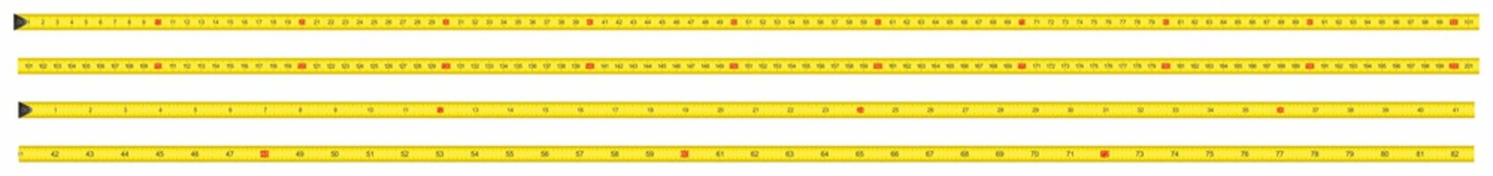 Yellow Measure Tape. Centimeter and Inch. Dual Scale. Ruler measuring tapes. Vector long tape set for measure, inches and metric meters. Measure Tool Equipment Several Variants, Proportional Scaled.