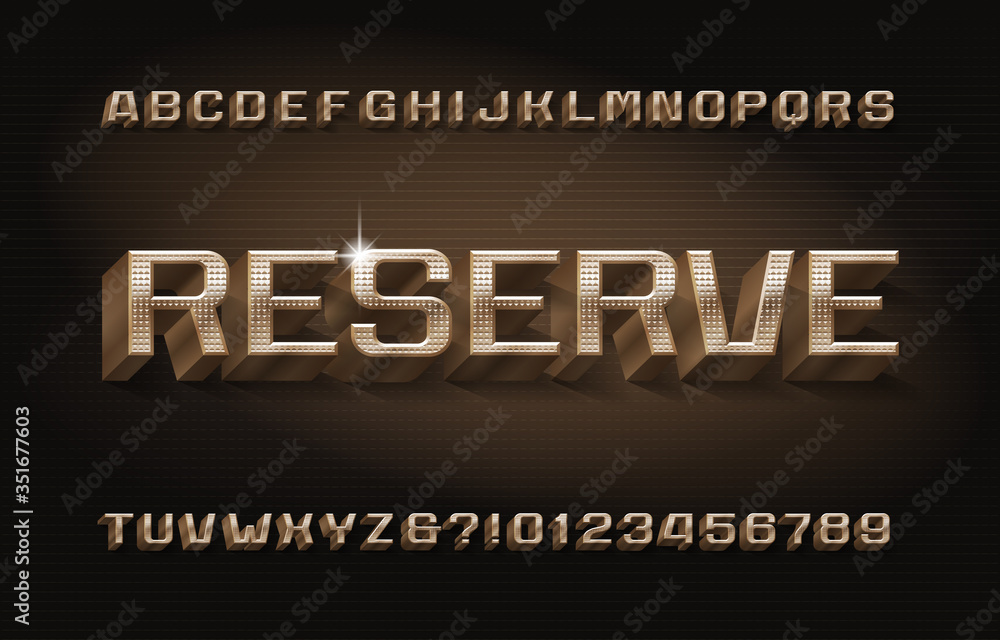 Fototapete reserve alphabet font. 3d golden metal letters, numbers and symbols. stock vector typescript for you