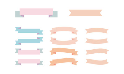 Pastel colors ribbons set in different styles, on white background.