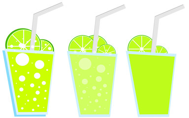lime drink with lime slices. Straw in a glass with lime fruits. Vector illustration isolated on a white background.