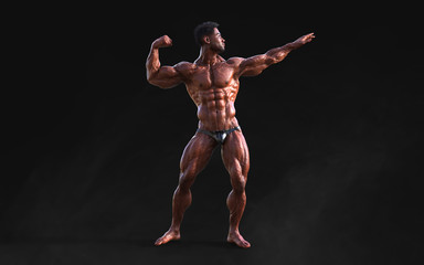 Obraz premium 3d Illustration bodybuilder man posing. Beautiful sporty male power guy. Fitness muscle man with clipping path.