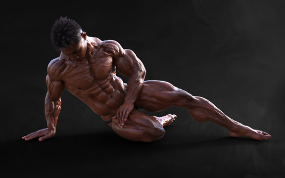 3d Illustration bodybuilder man posing. Beautiful sporty male power guy. Fitness muscle man with clipping path.