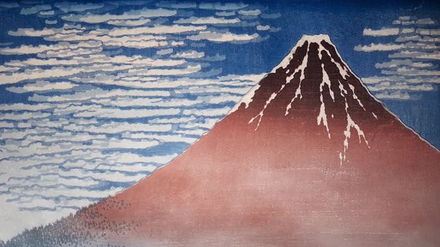 Winter mountain landscape in Japanese style. Flock of birds in the sky