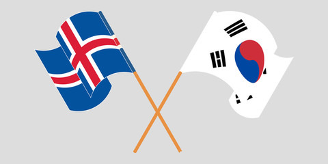 Crossed flags of Iceland and South Korea