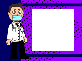 sad doctor kid cartoon expression frame background in vector format