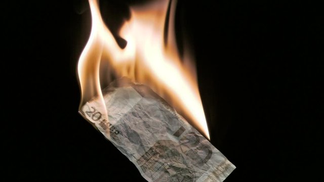 Euro note in super slow motion burning