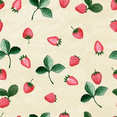 Watercolor hand drawn red strawberry. Seamless pattern. Organic food. Vintage style. Vector illustration.