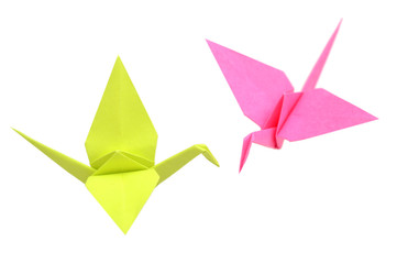two origami birds isolated white © hachut