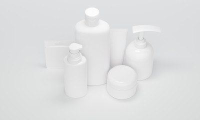 Mock up bottles for cosmetics on a white background. 3d rendering