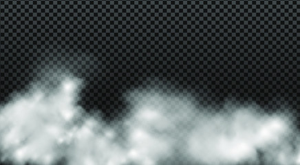 White vector cloudiness ,fog or smoke on dark checkered background.Cloudy sky or smog over the city.Vector illustration.