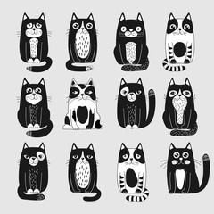 funny cartoon cats vector set