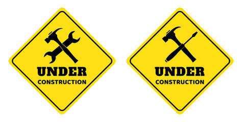 Under construction sign collection on yellow background drawing by illustration