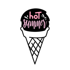 Ice-cream in waffle cone with text label.