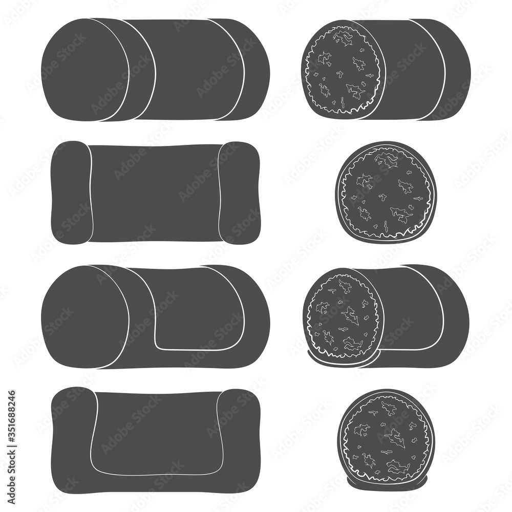 Poster set of black and white illustrations with punschrulle, dammsugare. isolated vector objects on a whit