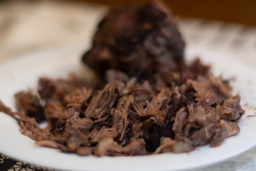 Preparation of a traditional mediterranean oxtail recipe with a modern presentation: separate the meat from bone
