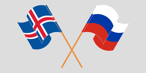 Crossed flags of Iceland and Russia