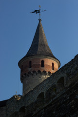 Fototapeta na wymiar old castle close up. Corner Tower